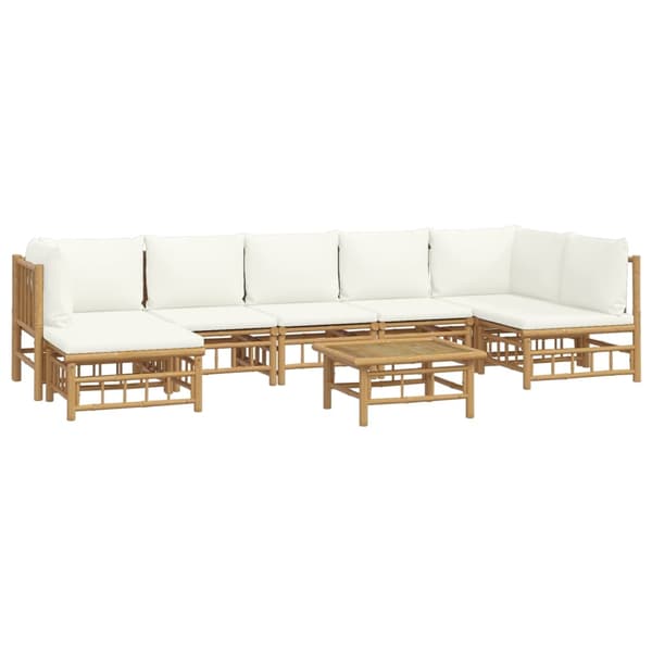 vidaXL Loungegrupp 8 delar gräddvita dynor bambu Brun
