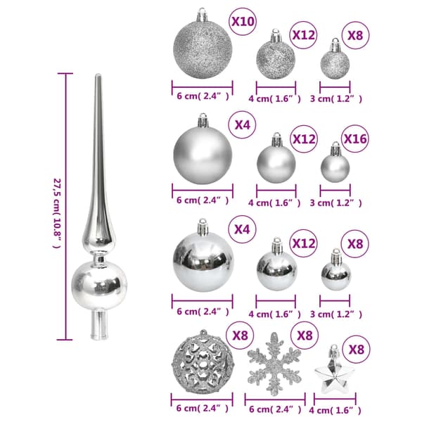 vidaXL Julgranskulor 111 delar silver polystyren Silver