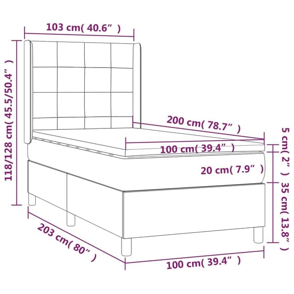 vidaXL Ramsäng med madrass & LED mörkgrå 100x200 cm sammet Grå