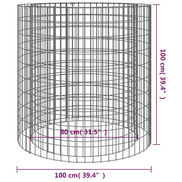 vidaXL Gabion för eldstad Ø 100 cm galvaniserat järn Silver