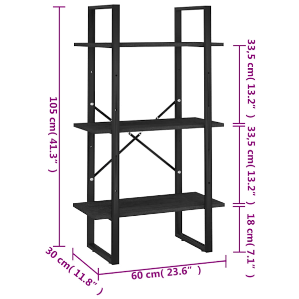 vidaXL Förvaringshylla svart 60x30x105 cm massiv furu Svart