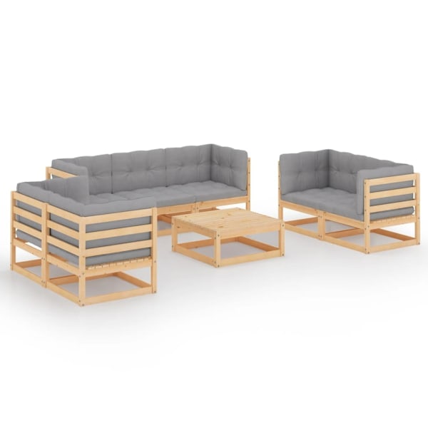 vidaXL Loungegrupp med dynor 8 delar massiv furu grå