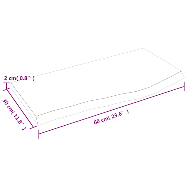 vidaXL Bänkskiva badrum ljusbrun 60x30x2 cm behandlat massivt trä Brun