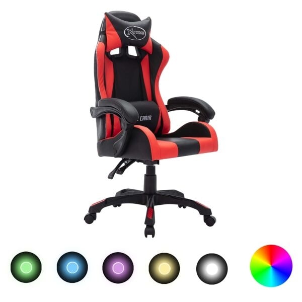 vidaXL Gamingstol med RGB LED-lampor röd och svart konstläder multifärg
