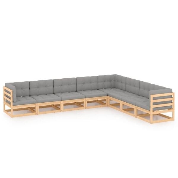 vidaXL Loungegrupp för trädgården med dynor 8 delar massiv furu grå
