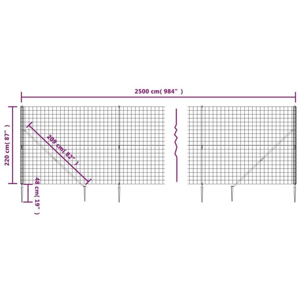 vidaXL Stängsel med markspett antracit 2,2x25 m Antracit