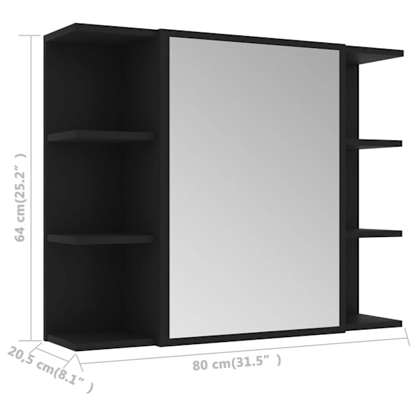 vidaXL Spegelskåp för badrum svart 80x20,5x64 cm konstruerat trä Svart