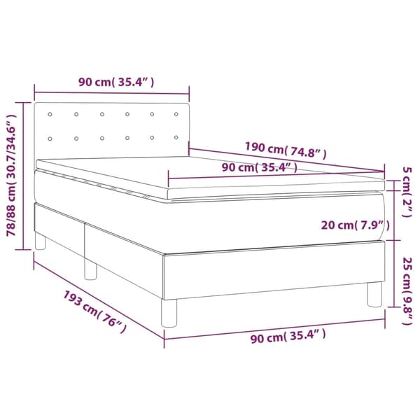 vidaXL Ramsäng med madrass & LED mörkblå 90x190 cm sammet Blå
