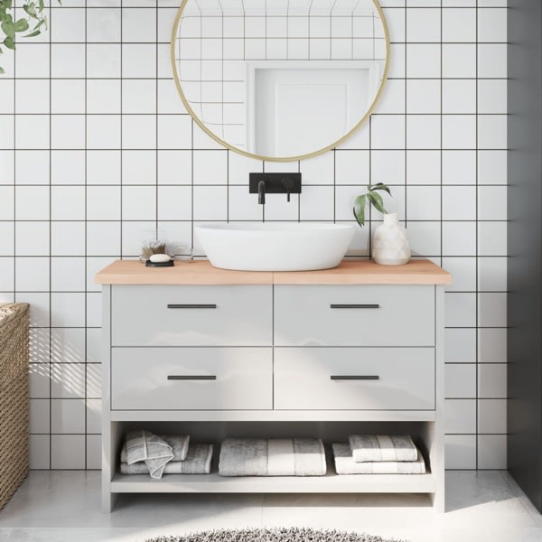 vidaXL Bänkskiva för badrum 120x40x(2-4) cm obehandlat massivt trä Brun