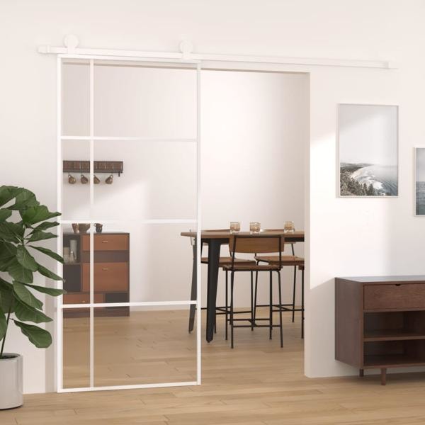 vidaXL Skjutdörr ESG-glas och aluminium 90x205 cm vit Vit