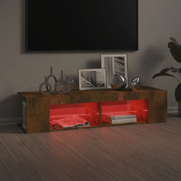 vidaXL Tv-bänk med LED-belysning rökfärgad ek 135x39x30 cm Brun