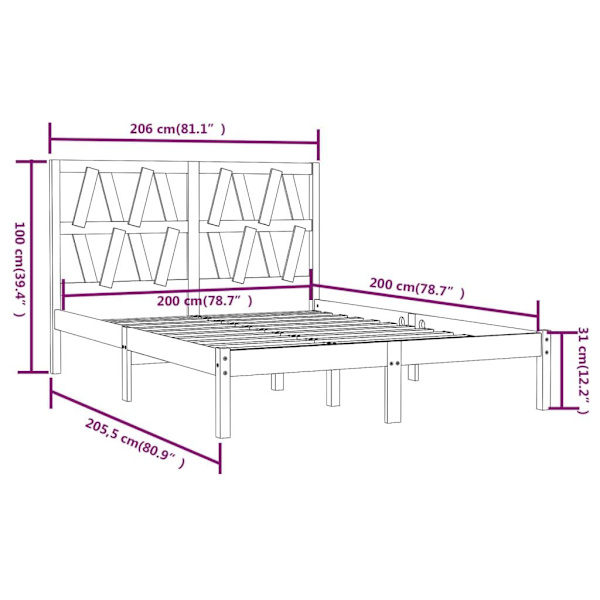 vidaXL Sängram grå massiv furu 200x200 cm Grå
