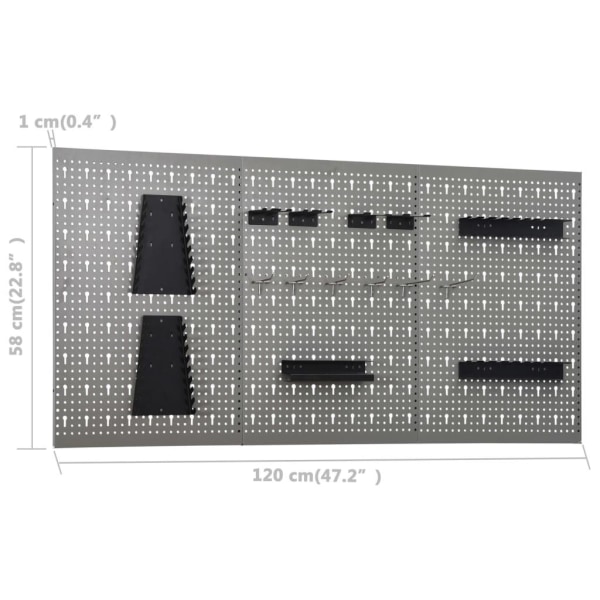 vidaXL Arbetsbänk med 3 väggpaneler grå