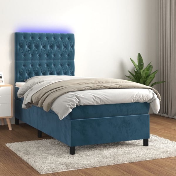 vidaXL Ramsäng med madrass & LED mörkblå 100x200 cm sammet Blå