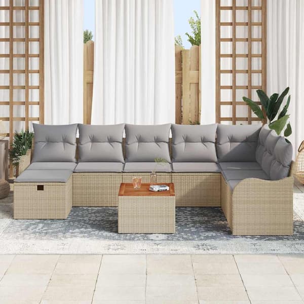 vidaXL Trädgårdsoffset 9 st Beige Poly rattan Beige