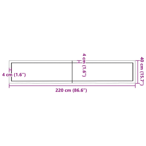 vidaXL Bänkskiva badrum ljusbrun 220x40x(2-6) cm behandlat massi Brun