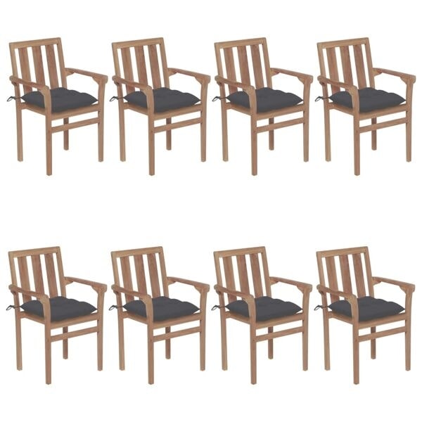 vidaXL Stapelbara trädgårdsstolar med dynor 8 st massiv teak Antracit