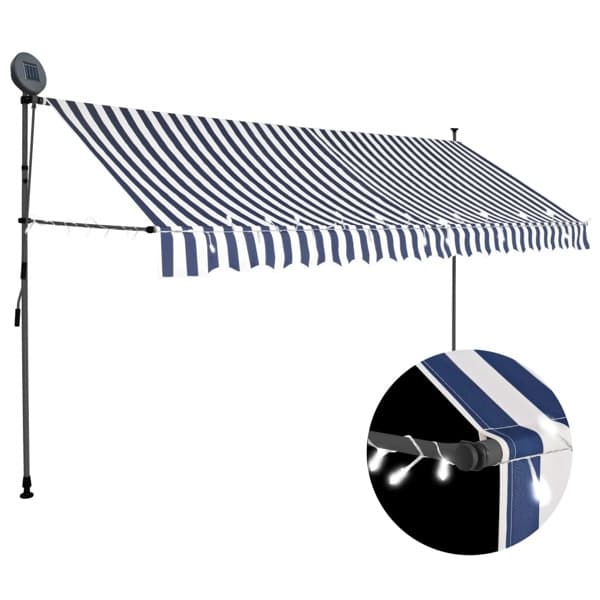 vidaXL Markis manuellt infällbar med LED 400 cm blå och vit multifärg