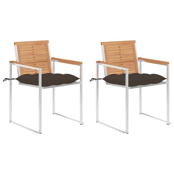 vidaXL Trädgårdsstolar 2 st med dynor massiv teak och stål Taupe
