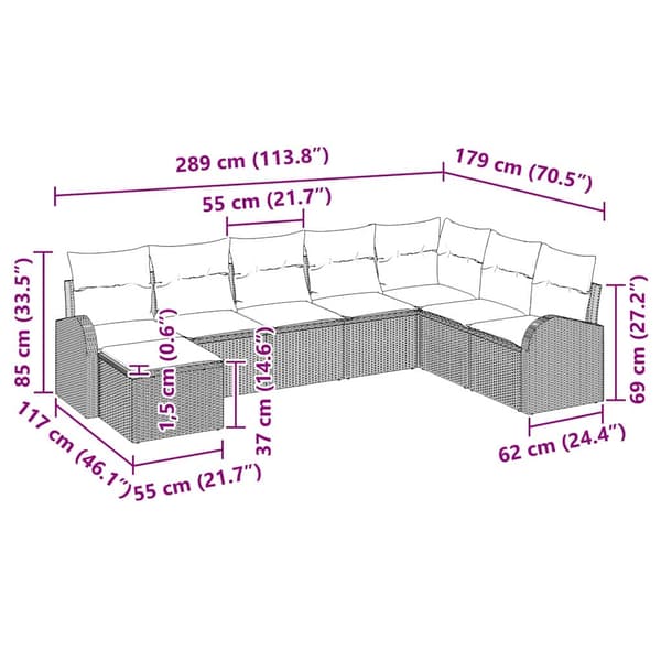 vidaXL Trädgårdsoffset 8 st Beige [Syntetisk]: Poly Rattan Beige