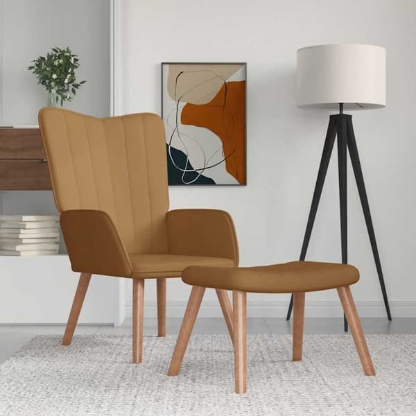 vidaXL Vilstol med fotpall brun sammet Brun
