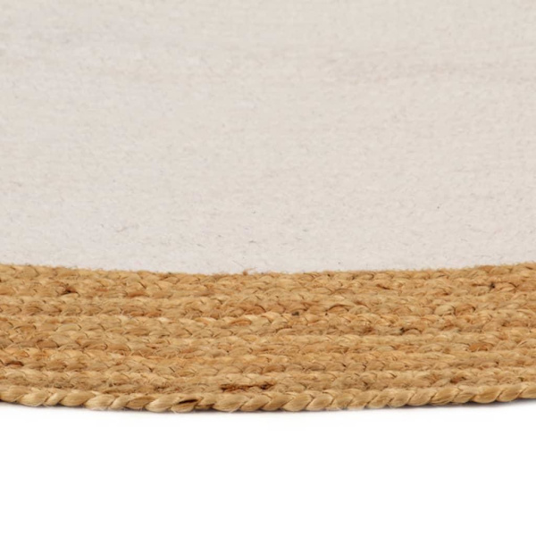 vidaXL Matta flätad vit och naturlig 150 cm jute och bomull rund Vit