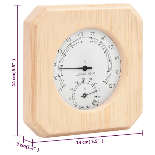 vidaXL 2-i-1 Bastutermometer & hygrometer sandur set massiv furu