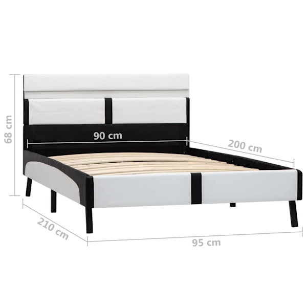 vidaXL Sängram med LED vit och svart konstläder 90x200 cm Vit
