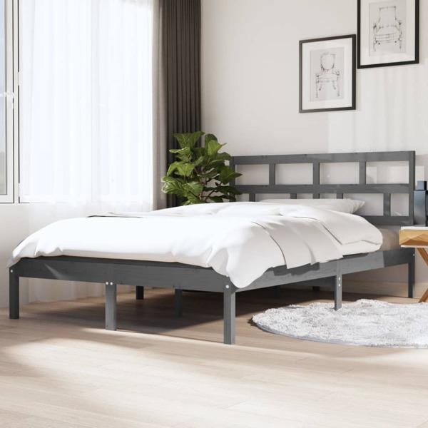 vidaXL Sängram grå massiv furu 140x190 cm Grå