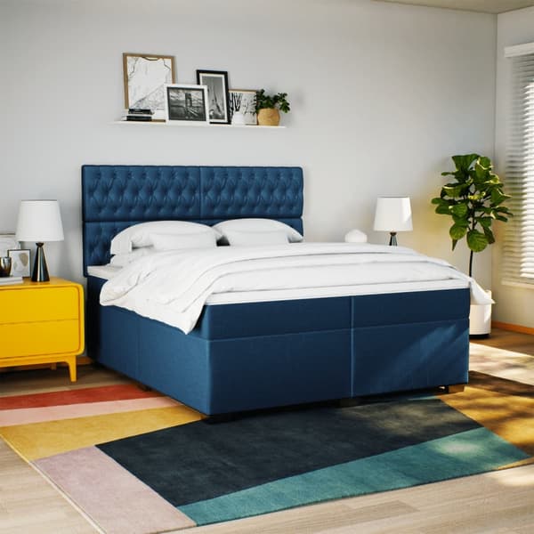 vidaXL Ramsäng med madrass blå 200x200 cm tyg Blå
