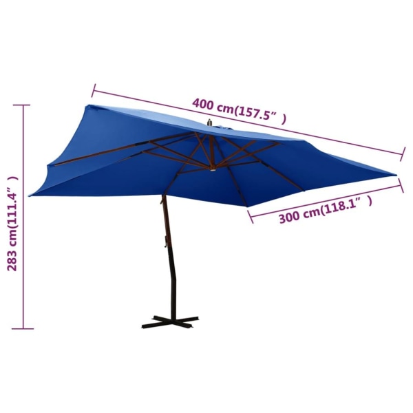 vidaXL Frihängande parasoll med trästång 400x300 cm azurblå Blå