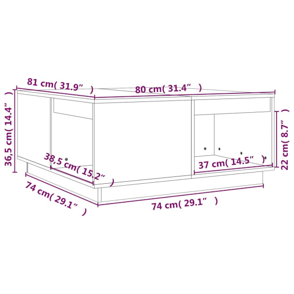 vidaXL Soffbord grå 80x81x36,5 cm massivt furu Grå