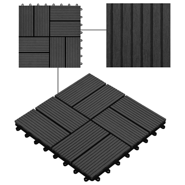 vidaXL Trall 22 st 30x30 cm 2 kvm WPC svart Svart