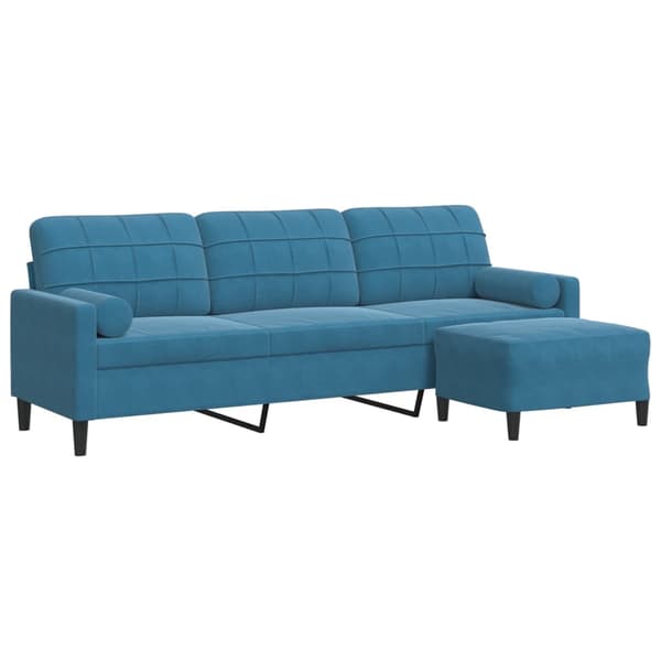 vidaXL 3-sitssoffa med fotpall blå 210 cm sammet Blå