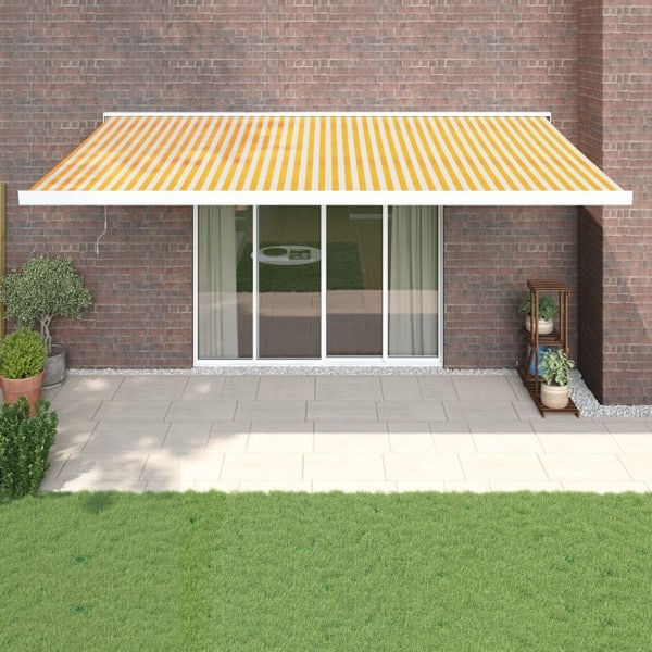 vidaXL Markis infällbar gul och vit 5x3 m tyg&aluminium Flerfärgsdesign