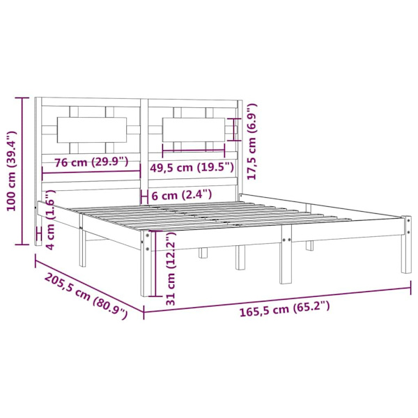 vidaXL Sängram svart massiv furu 160x200 cm Svart