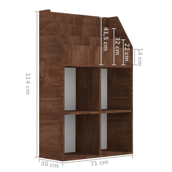 vidaXL Tidningsställ för barn brun ek 71x30x114 cm konstruerat trä Brun