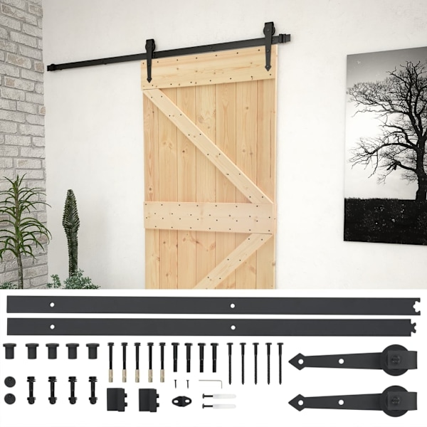 vidaXL Skjutdörr med beslag 80x210 cm massiv furu Brun
