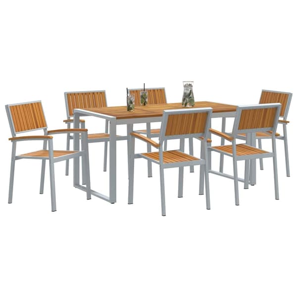 vidaXL Trädgårdsmöbelset 7 pcs Grå Massivt Akaciaträ Grå