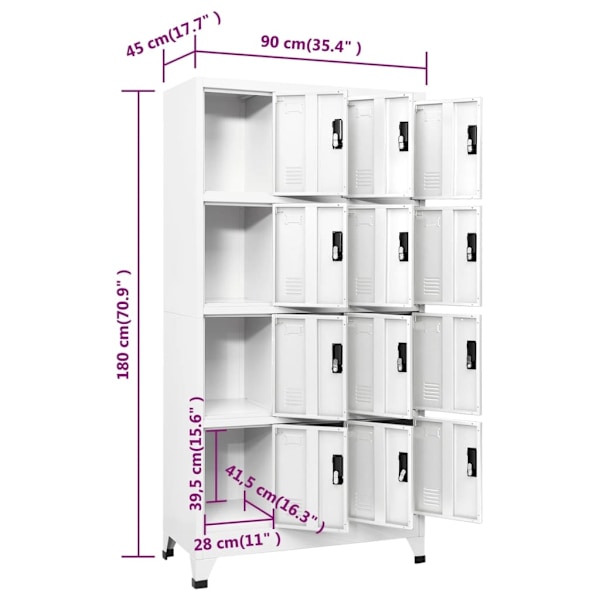 vidaXL Förvaringsskåp vit 90x45x180 cm stål Vit