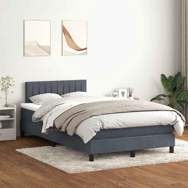 vidaXL Ramsäng med madrass mörkgrå 120x220 cm sammet Grå