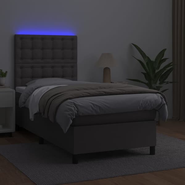 vidaXL Ramsäng med madrass & LED grå 90x200 cm konstläder Grå