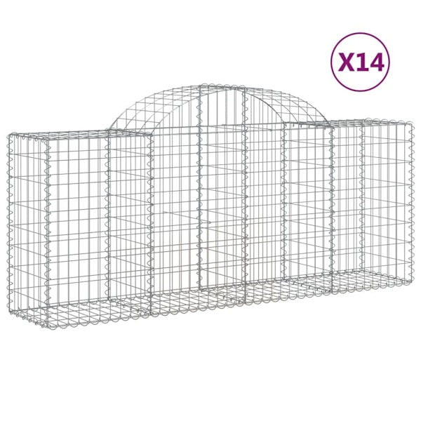 vidaXL Gabioner bågformade 14 st 200x50x80/100 cm galvaniserat järn Silver