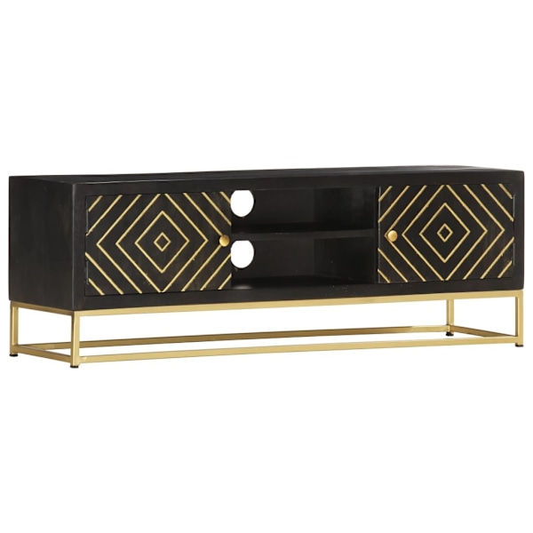 vidaXL TV-bänk svart och guld 120x30x40 cm massivt mangoträ Svart