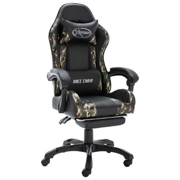 vidaXL Gamingstol med fotstöd svart och kamouflage konstläder Svart