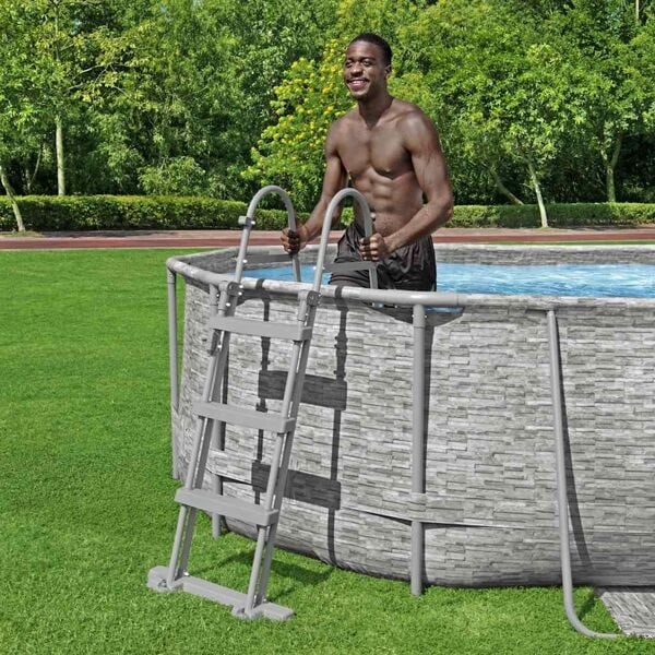 Bestway Poolstege Flowclear 4 steg 107 cm grå