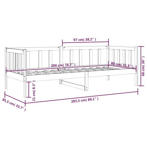 vidaXL Dagbädd honungsbrun 80x200 cm massiv furu Brun