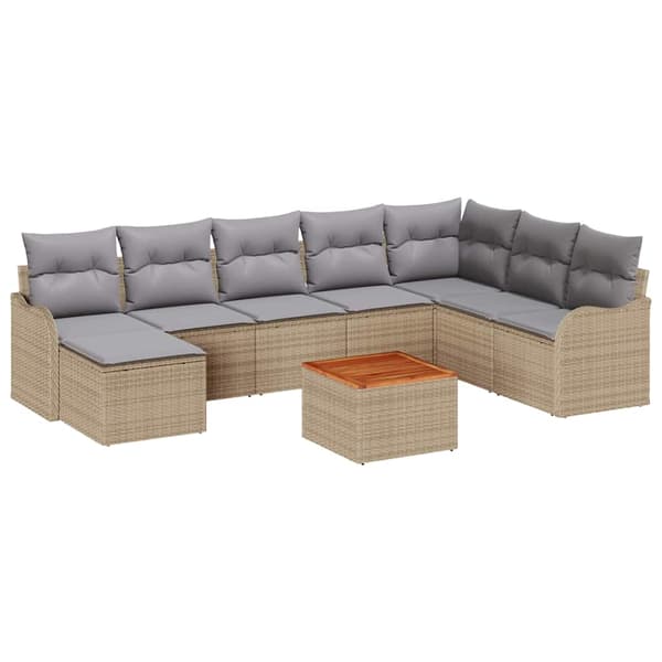 vidaXL Trädgårdsoffset 9 st Beige konstrotting Beige
