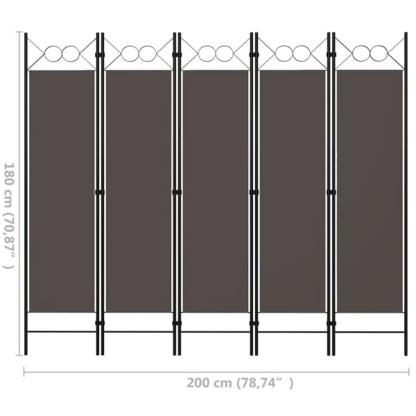 vidaXL Rumsavdelare 5 paneler antracit 200x180 cm Antracit