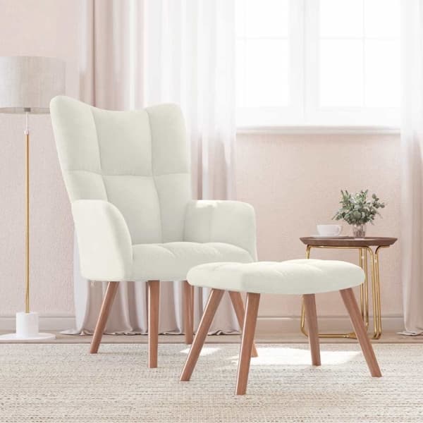 vidaXL Vilstol med fotpall gräddvit sammet Creme